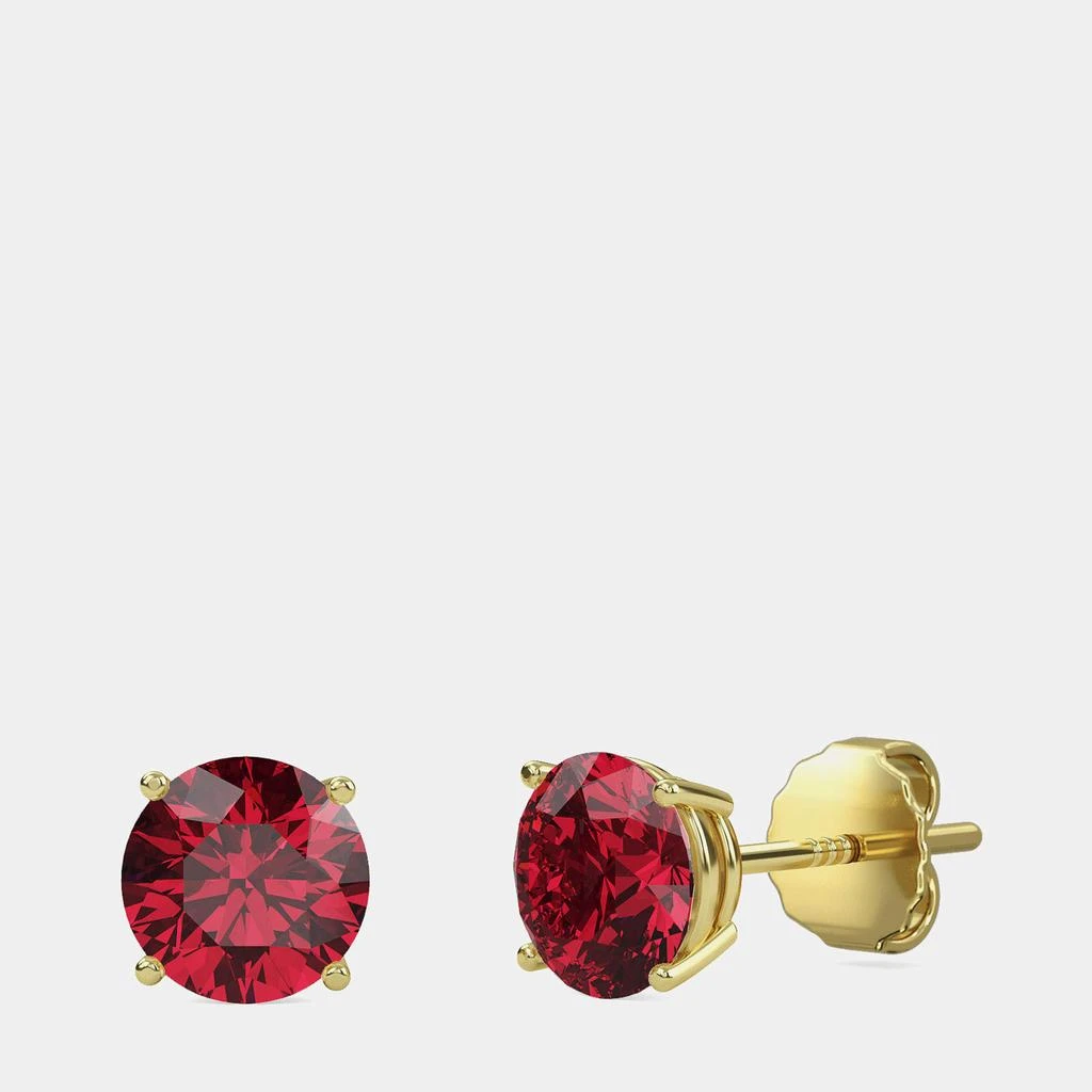 Made By Man 10K Yellow Gold Round Lab Created Ruby Stone Solitaire Earring (2.00 ctw)