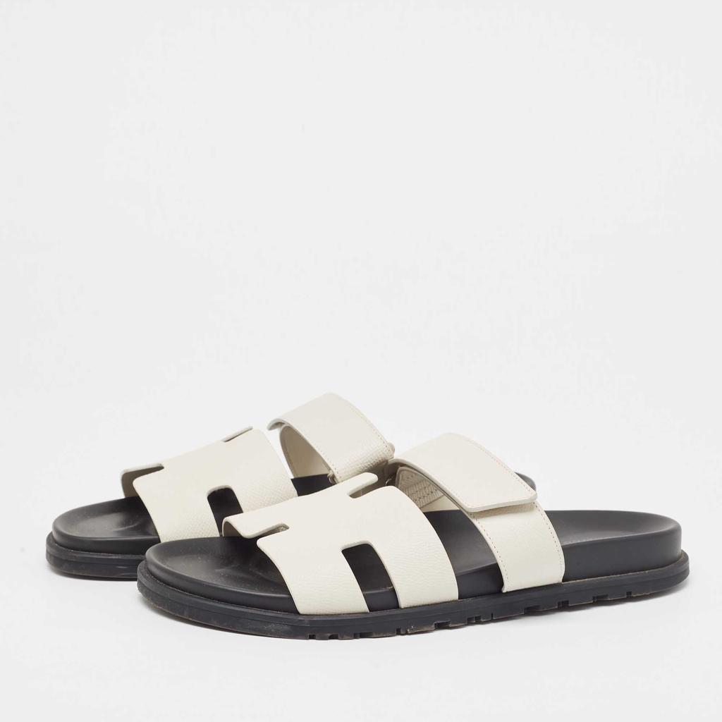 Hermes Hermes White Leather Chypre Sandals Size 43