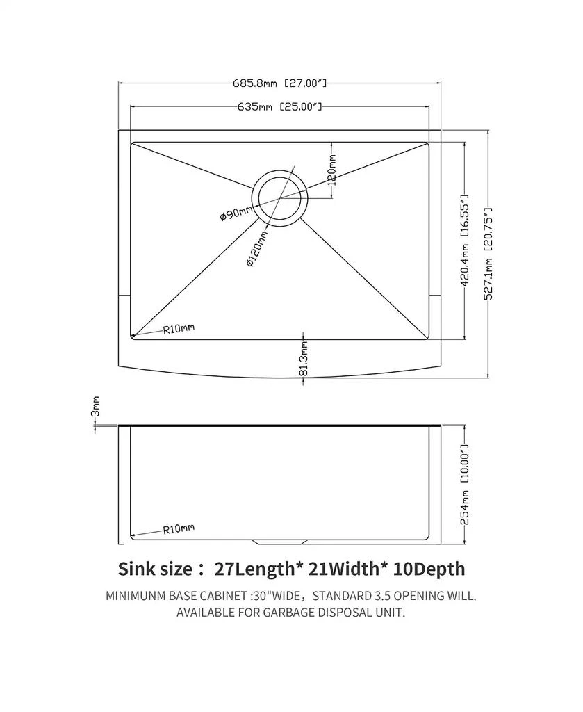 Flynama huluwat 27x21x10inch Gunmetal Black Farmhouse Kitchen Sink Stainless Steel Apron Front 16 Gauge 8