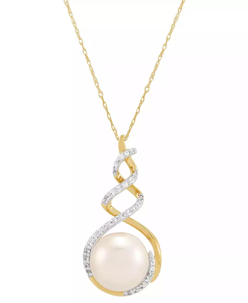 Honora Cultured Ming Pearl (11mm) & Diamond (1/5 ct. t.w.) Swirl 18" Pendant Necklace in 10k Gold