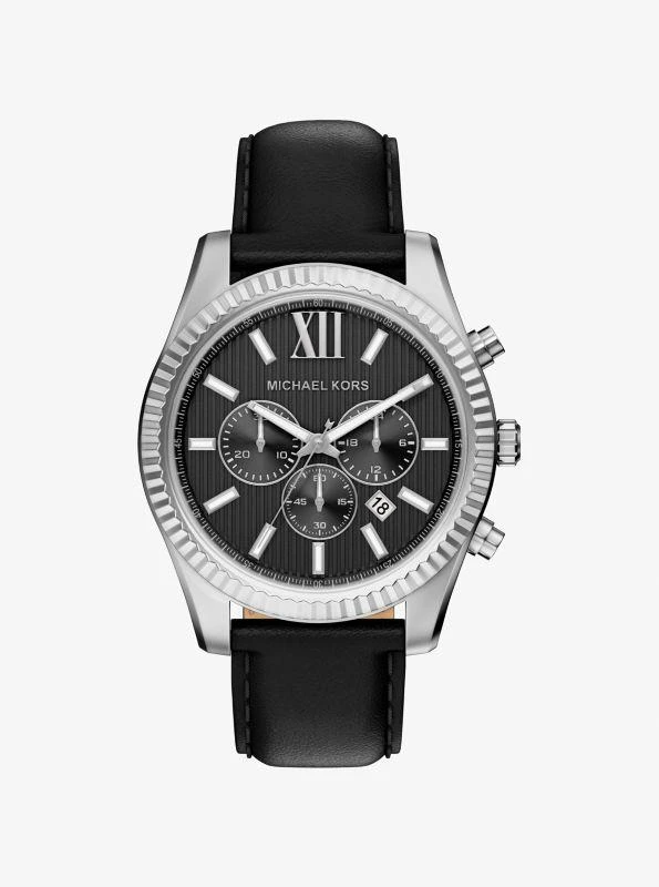 Michael Kors Oversized Lexington Silver-Tone and Leather Watch