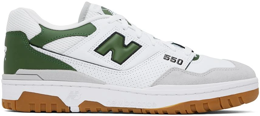 New Balance White & Green 550 Sneakers 1