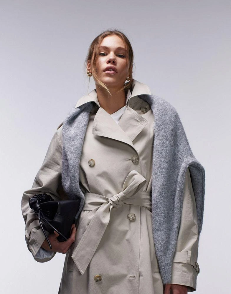 Topshop Topshop longline trench coat in stone 2