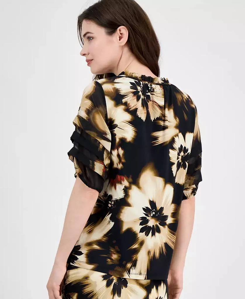 Anne Klein Women
s Pleated-Sleeve Floral-Print Split-Neck Top 4