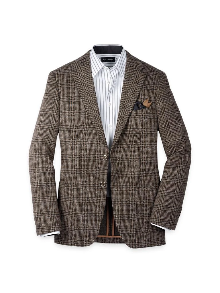 Paul Fredrick Brown Knit Plaid Single Breasted Notch Lapel Sport Coat