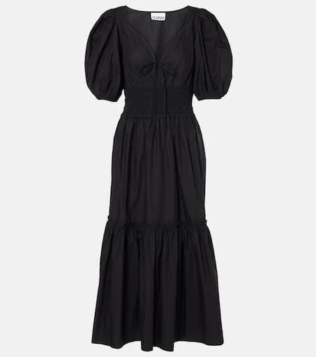 Ganni Smocked cotton poplin midi dress 1