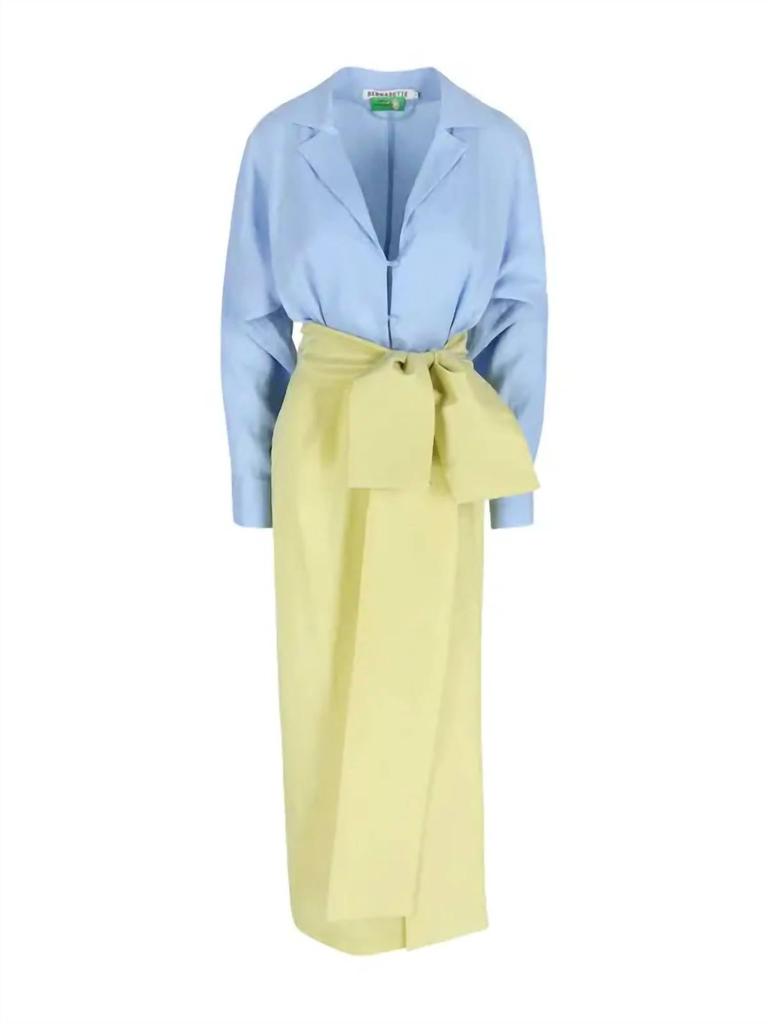 Bernadette Claire Contrast Gown With Bow Detail In Blue/soft Yellow