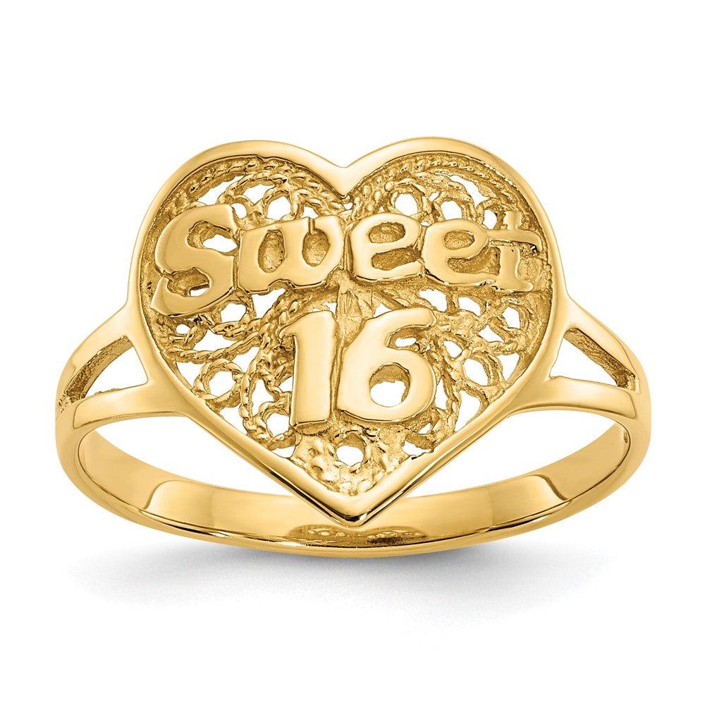 Diamond2Deal 14k Yellow Gold Sweet 16 Heart Ring