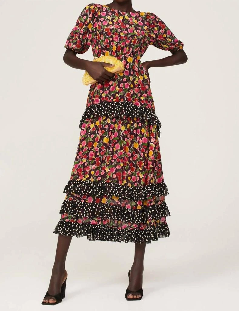 rixo thanvi silk midi dress RIXO Thanvi Silk Frill Midi Dress