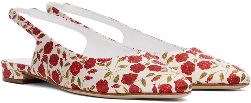Manolo Blahnik Red & Off-White Sawra Ballerina Flats 4