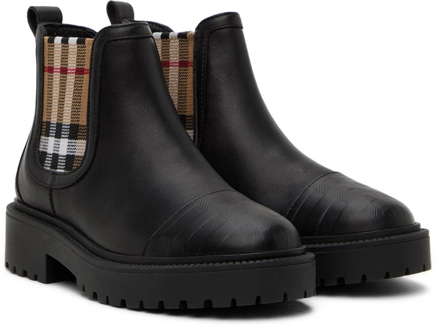 Burberry Kids Black Check Detail Chelsea Boots 4