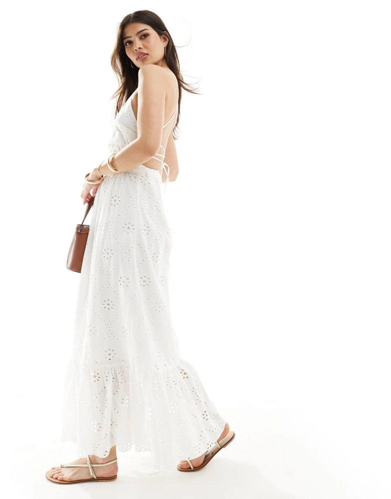 Stradivarius Stradivarius halter neck lace dress in white 2