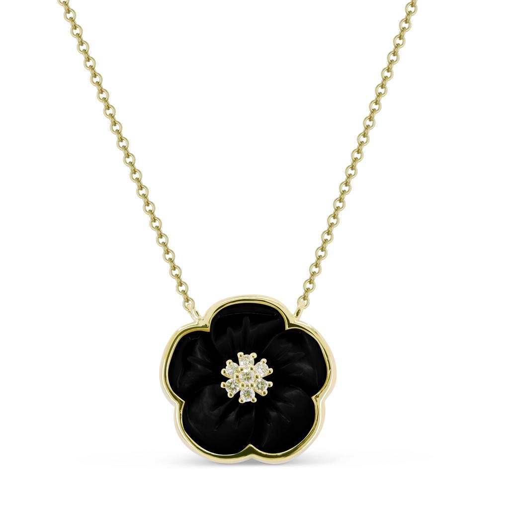 SSELECTS 2.29Ct Black Onyx Necklace In 14K Yellow Gold