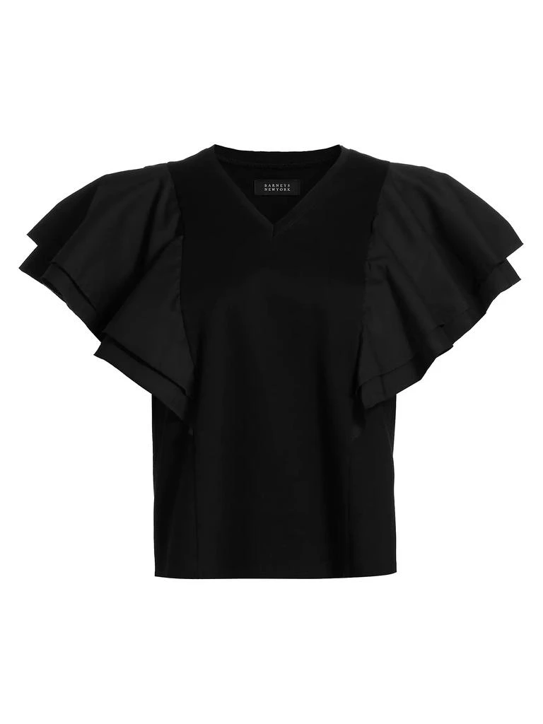 Barneys New York Cotton Ruffled V-Neck T-Shirt 1