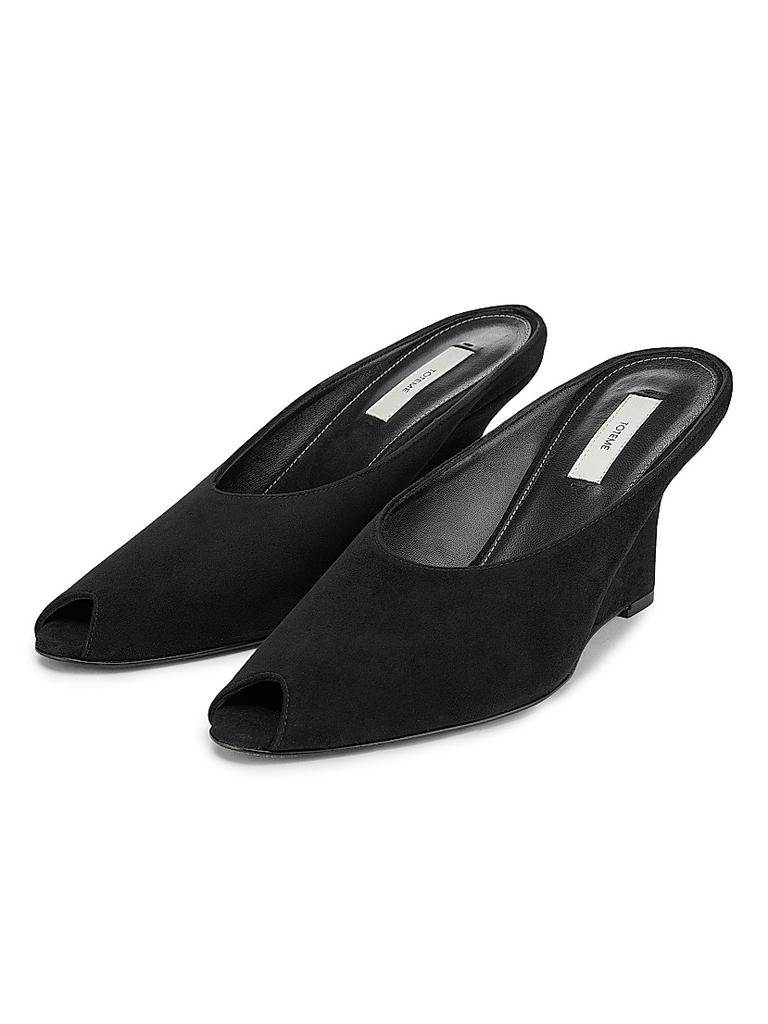 Totême 75MM Velvet Peep-Toe Wedge Mules