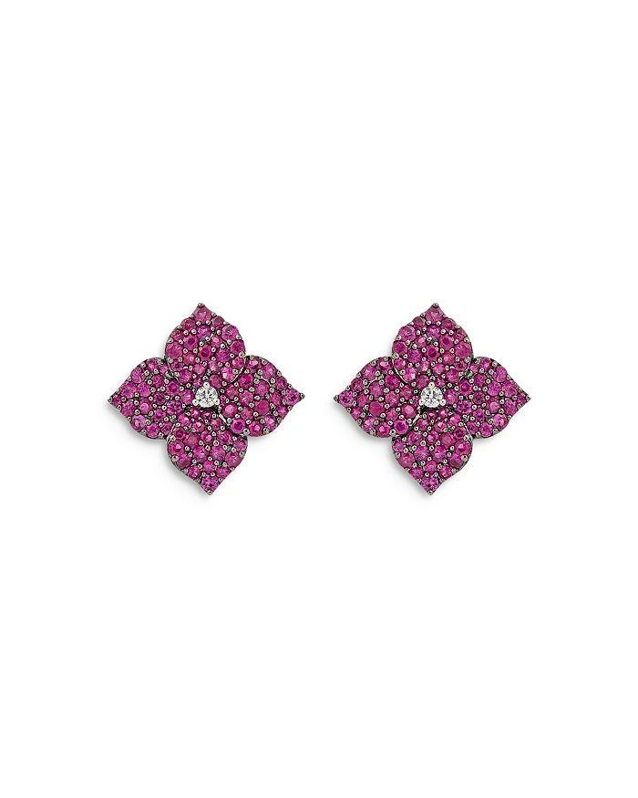 Piranesi 18K Rose Gold Fiore Pink Sapphire 
Diamond Pavé Flower Large Stud Earrings