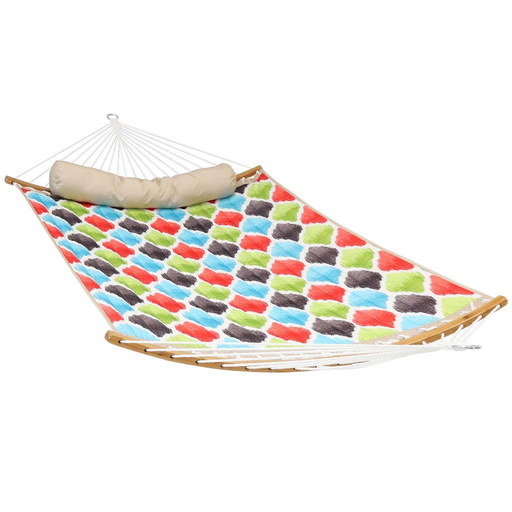 Sunnydaze Heavy-Duty Quilted 2-Person Hammock with Curved Bamboo Spreader Bars - 450 lb Weight Capacity
