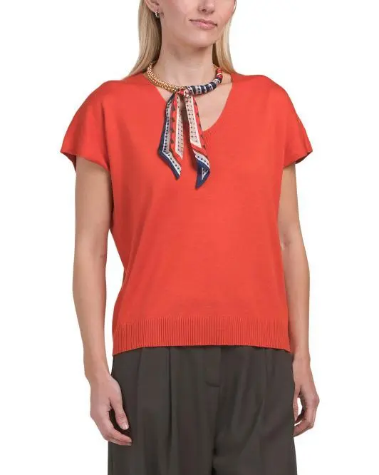 BRIT NY Bandana Scarf Necklace With Dolman Sleeve Top