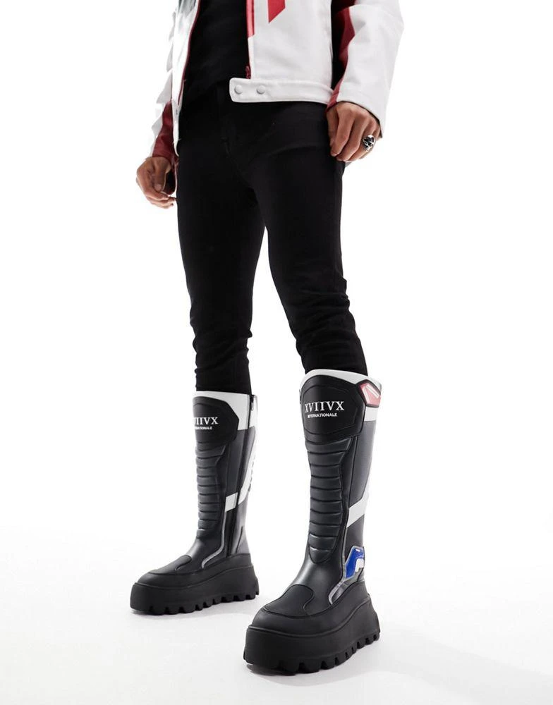 ASOS ASOS DESIGN chunky knee high biker boot with motocross details in black 1
