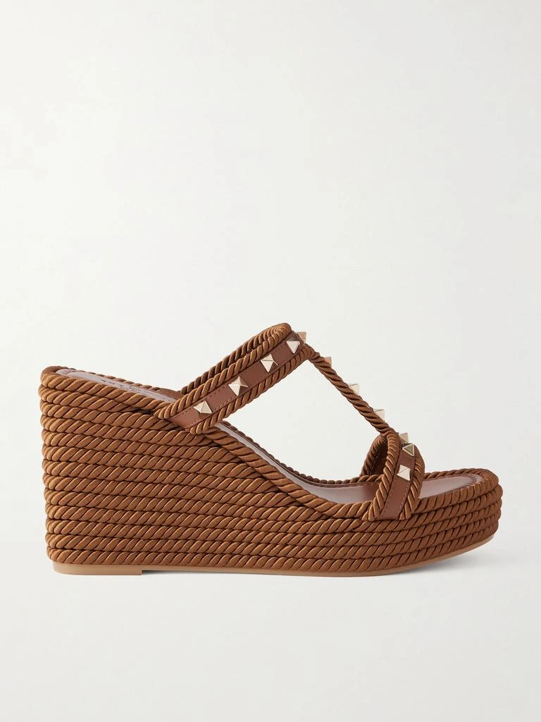 Valentino Rockstud Leather Wedge Mules - Tan - IT35