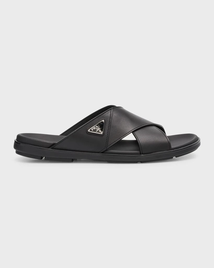 Prada Men's Leather Crisscross Slide Sandals 1