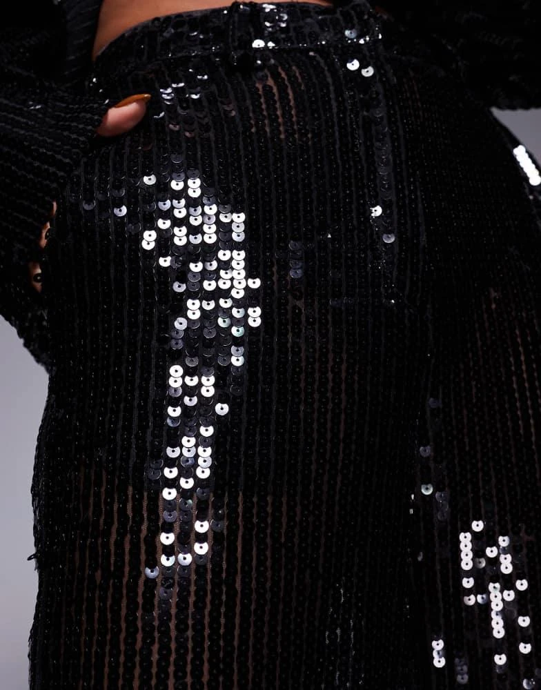 Kaiia Kaiia exclusive premium sequin straight leg trousers co-ord in black 5
