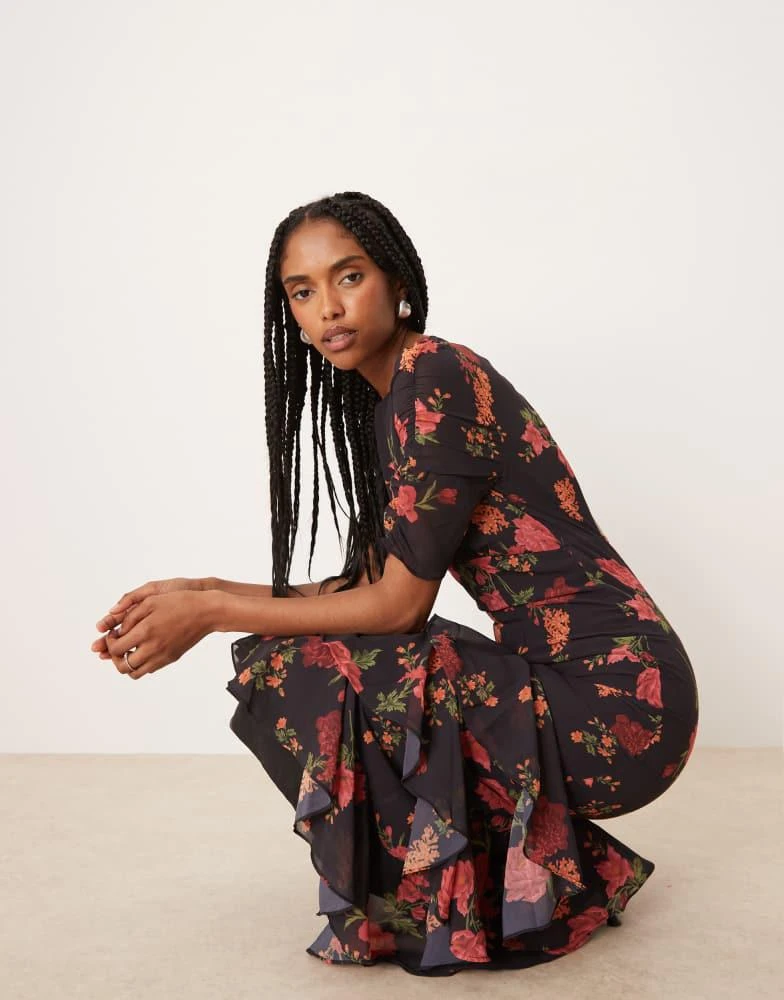 Anaya ruched sleeve midi dress in black floral print  On Sale Now with Up  to 25% Off | Discover Exclusive Deals & Savings at BeyondStyle  Authentic  Anaya Home|women with Limited-Time