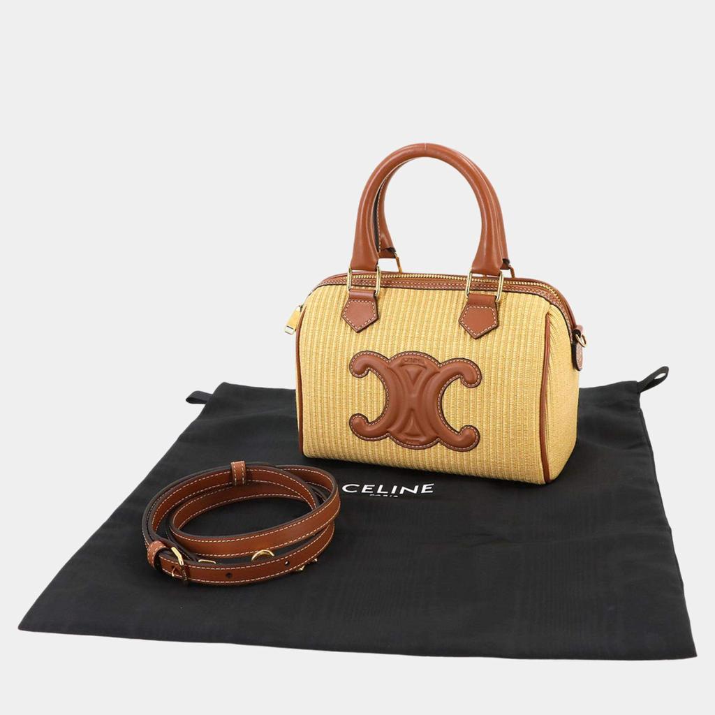 アウトレット【CELINE】SMALL BOSTON CUIR RAFIA 113772FNE Celine Celine Beige/Brown Raffia with Leather Small Cuir
