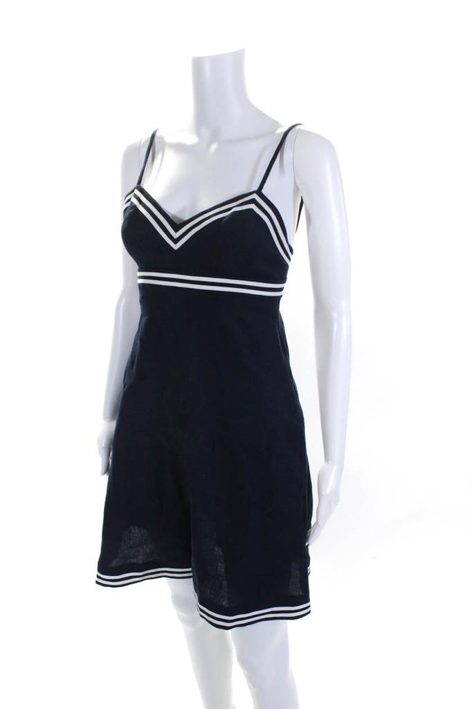 Zimmermann Womens Striped Trim Spaghetti Strap Short Dress Blue White