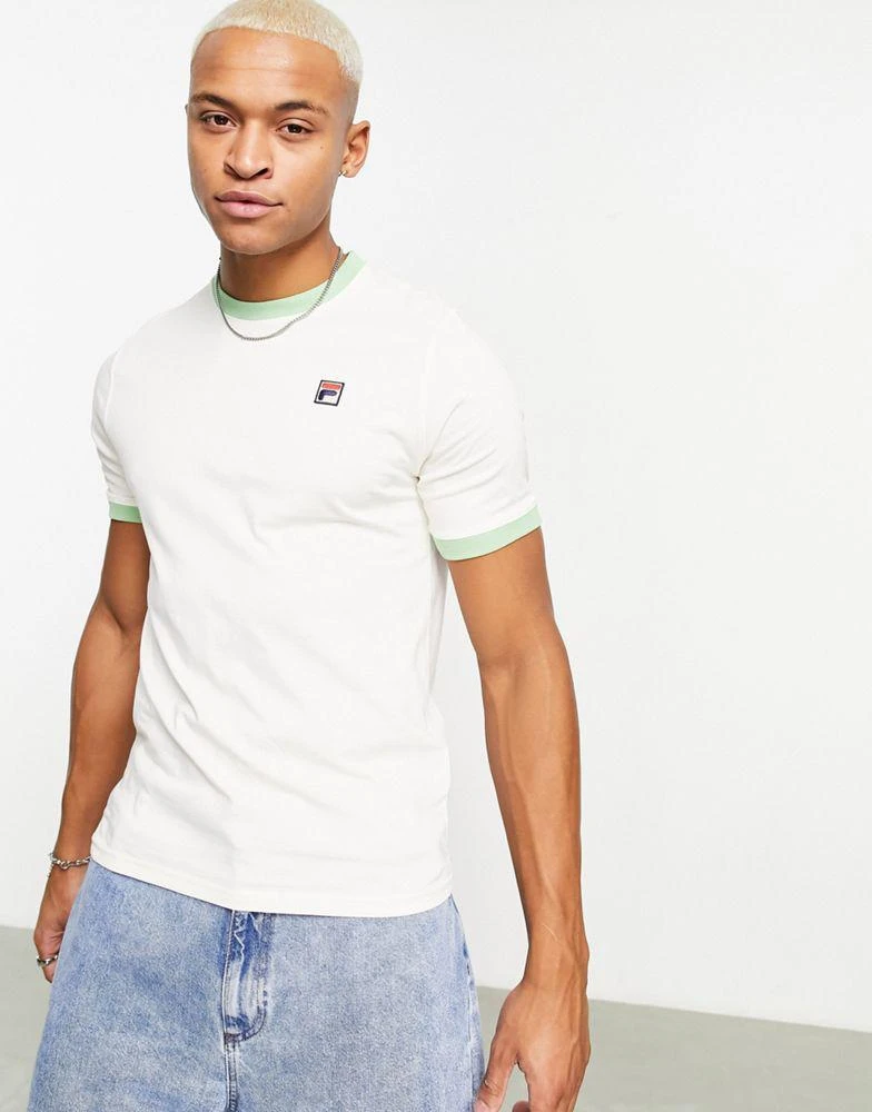 Fila Fila Marconi t-shirt with small box logo in cream with green tipping 1