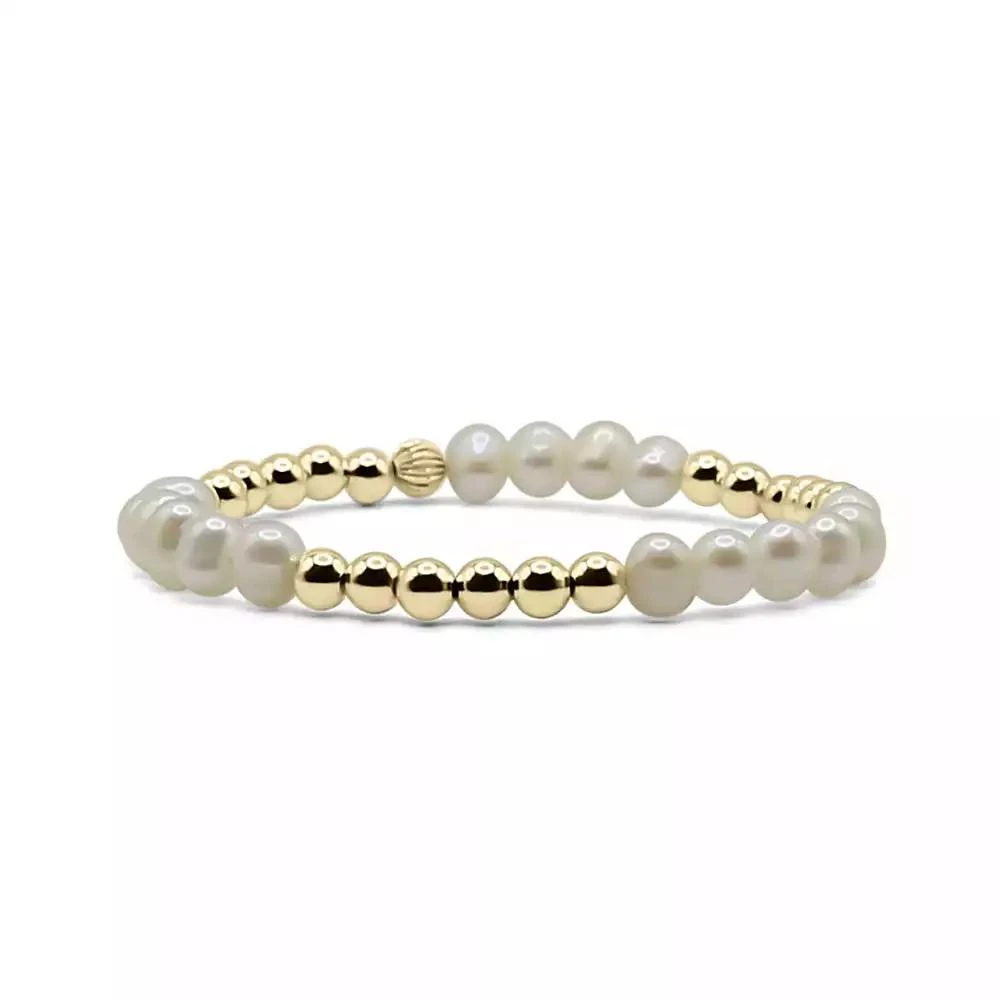 Bowood Lane 5mm Gold Filled Ball and Freshwater Pearl Stretch Bracelet