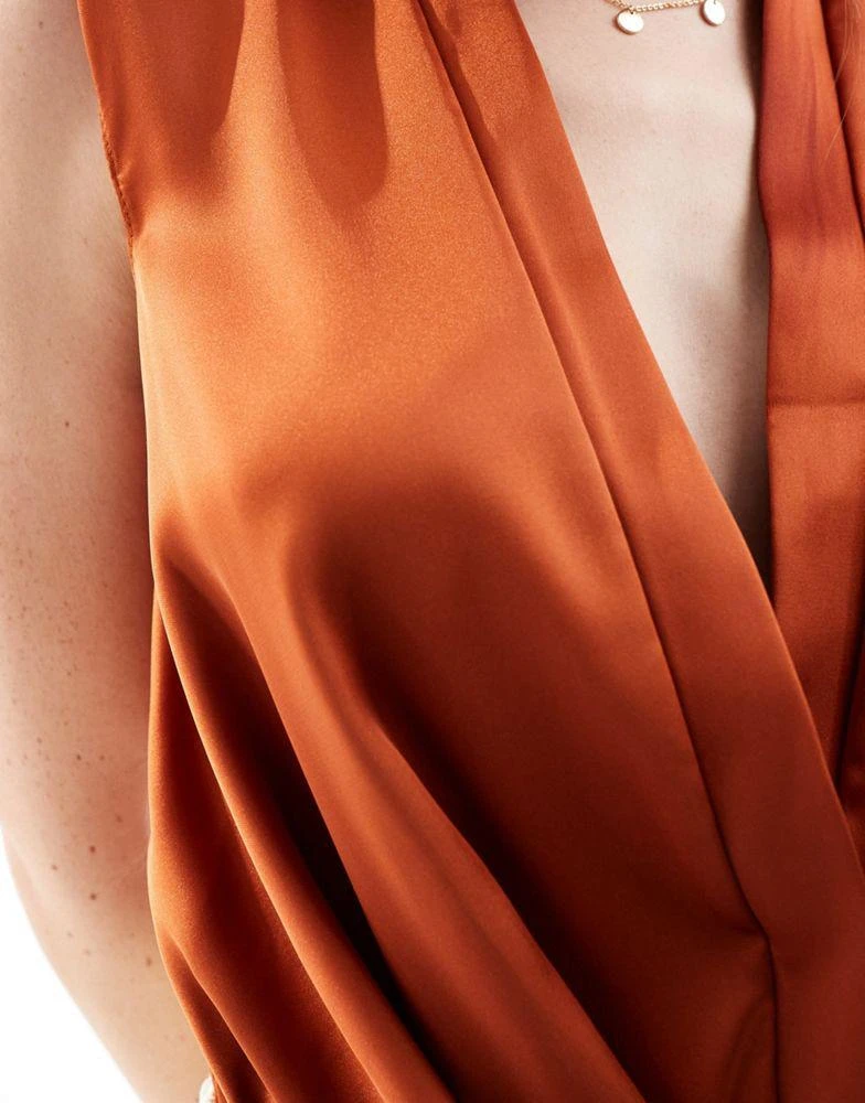 ASOS ASOS DESIGN sleeveless satin plunge bodysuit in rust 3