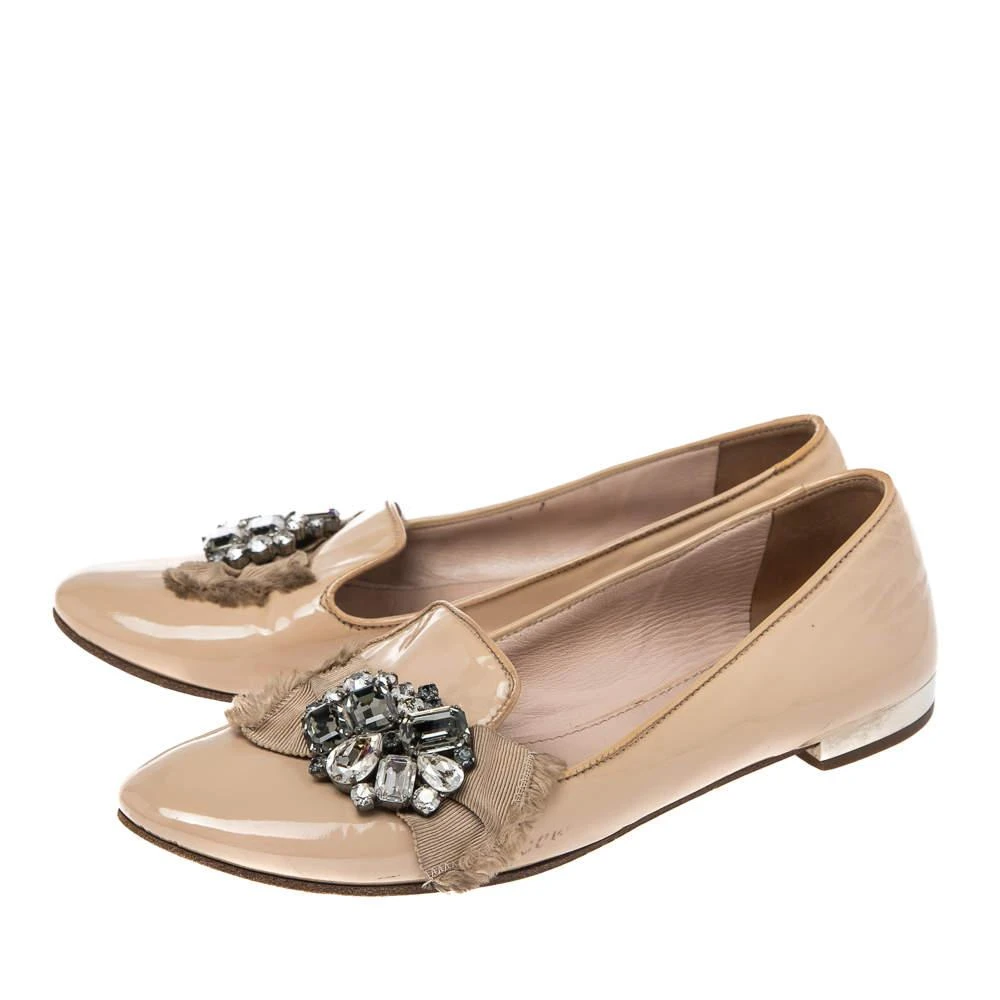 Miu Miu Miu Miu Nude Patent Leather Crystals Bow Ballet Flats Size 37 4