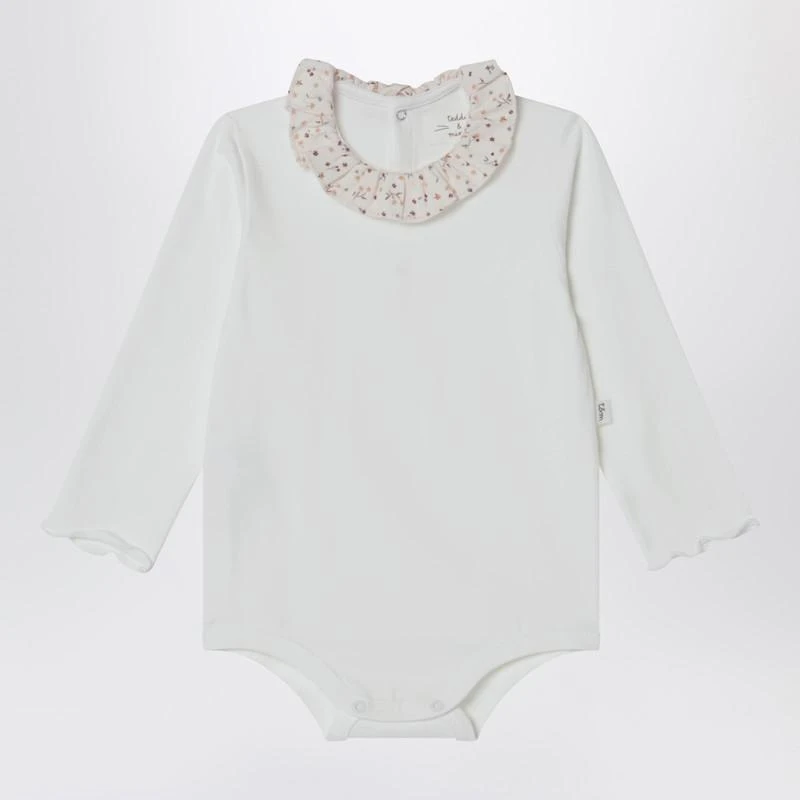Teddy 
Minou White bodysuit with neckline and floral print