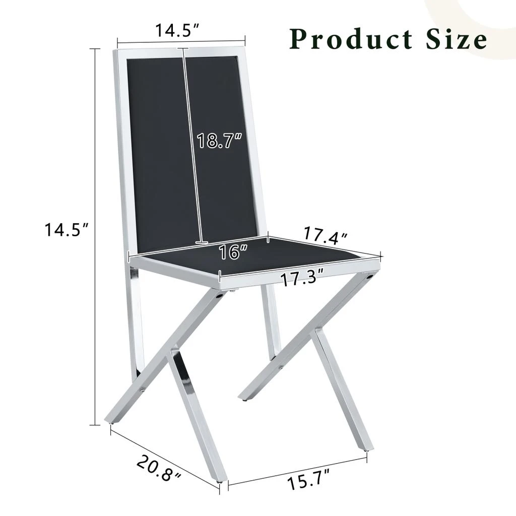 Streamdale Furniture Streamdale 2-pack Black PU dining chairs with silver metal legs. 5