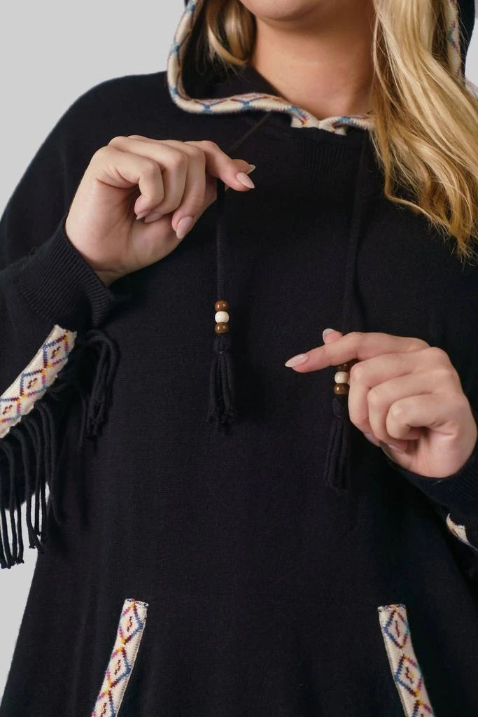 Minnie Rose Minnie Rose - Cotton Cashmere Embroidered Fringe Hoodie - Plus 6