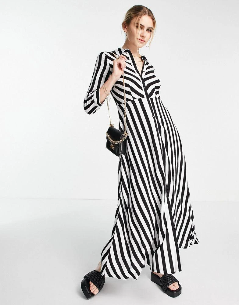 Y.A.S. YAS maxi shirt dress in bold stripe - BLACK 4