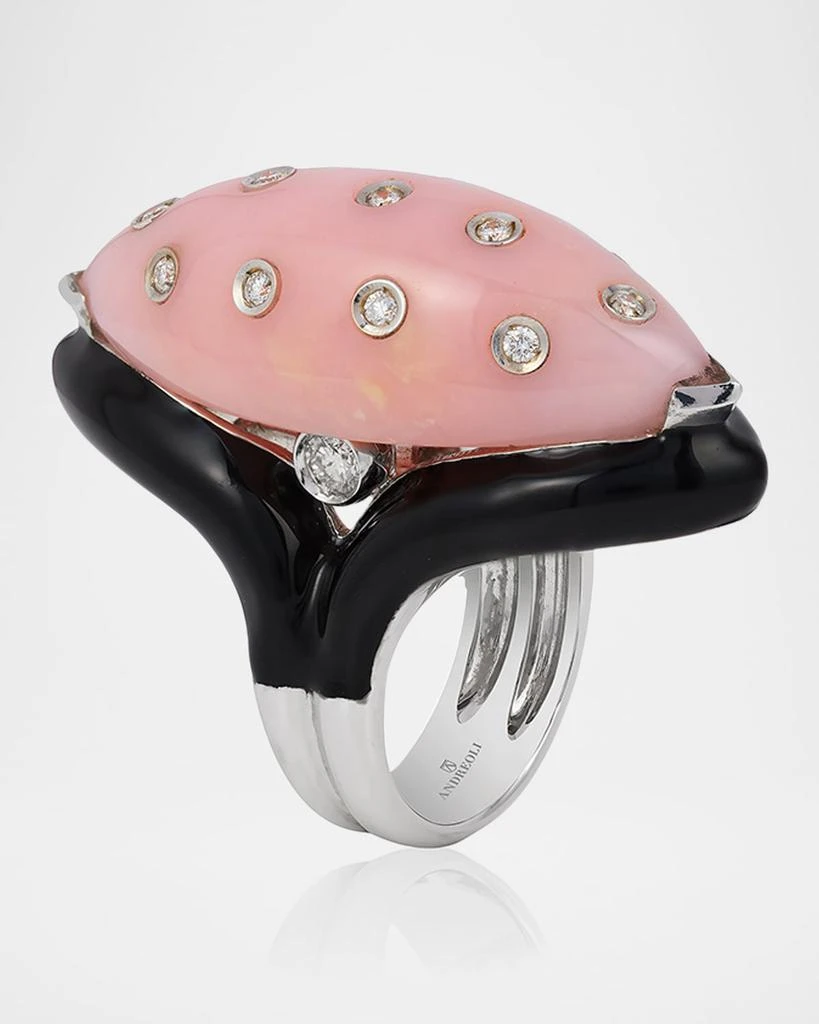 Andreoli 18K White Gold Opal Ring with Diamonds and Enamel, Size 7.5 4