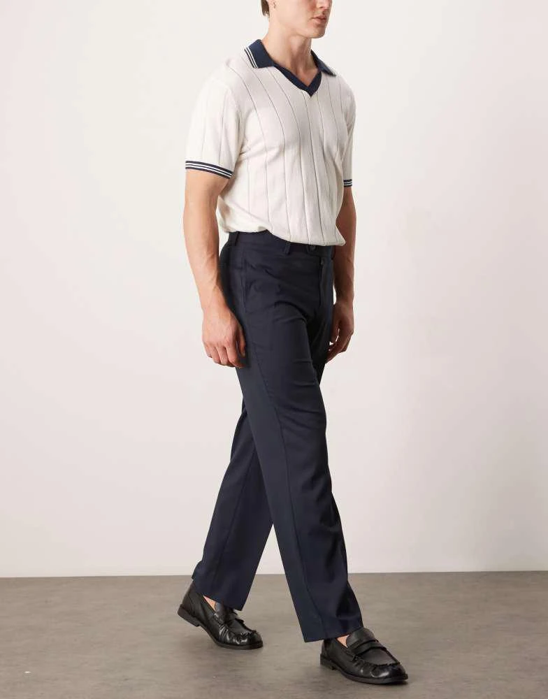 ASOS ASOS DESIGN smart straight leg micro texture trousers in dark navy 3