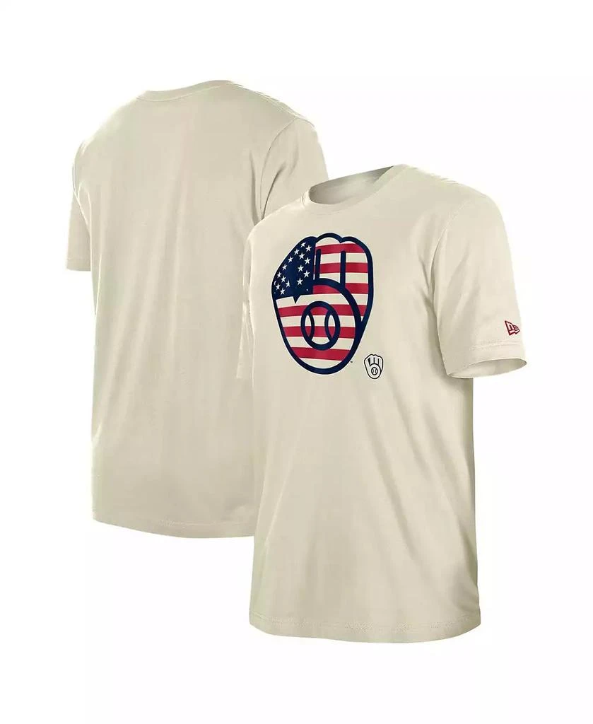 New Era Men's Cream Milwaukee Brewers 4th of July Flag Fill T-Shirt 1