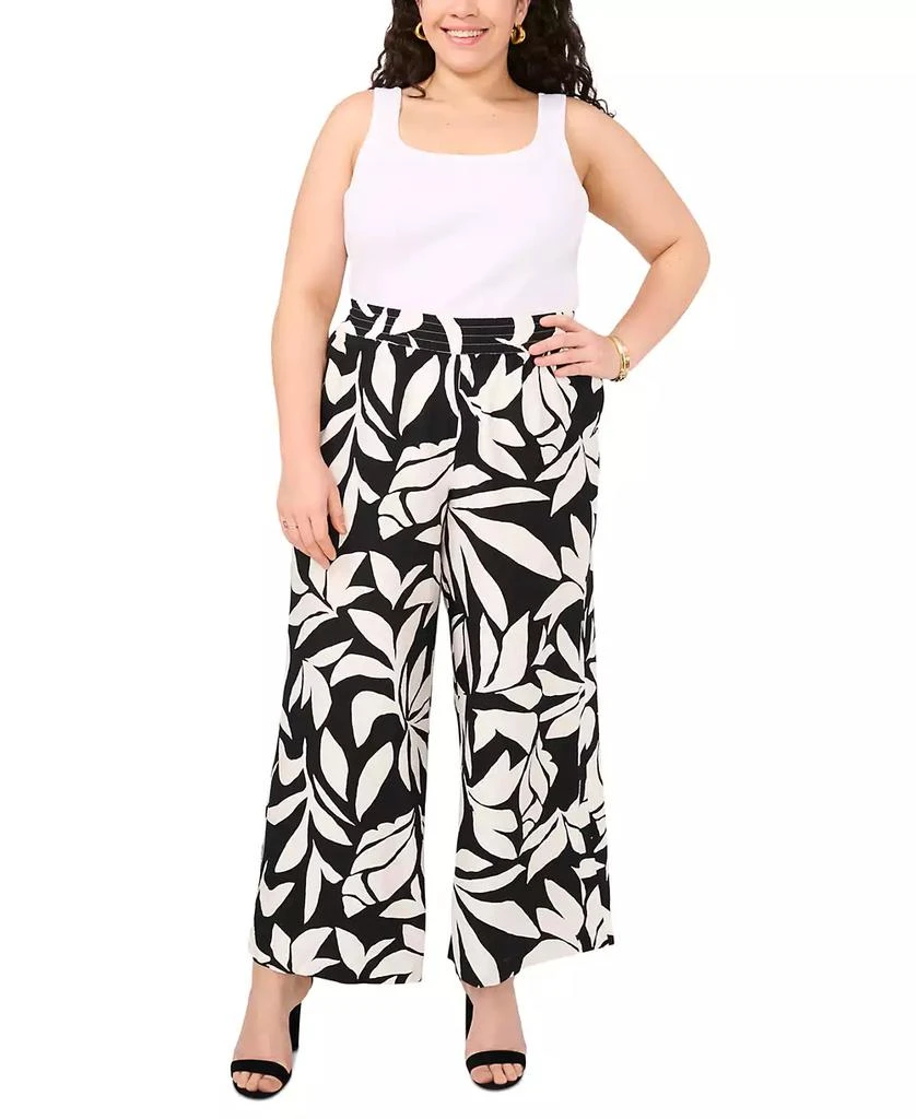 Vince Camuto Plus Size Printed Smocked-Waist Wide-Leg Pants 3
