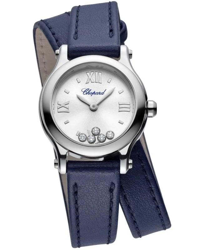 Chopard Chopard Happy Sport 25mm Silver Diamond Dial Leather Strap Women's Watch 278620-3001