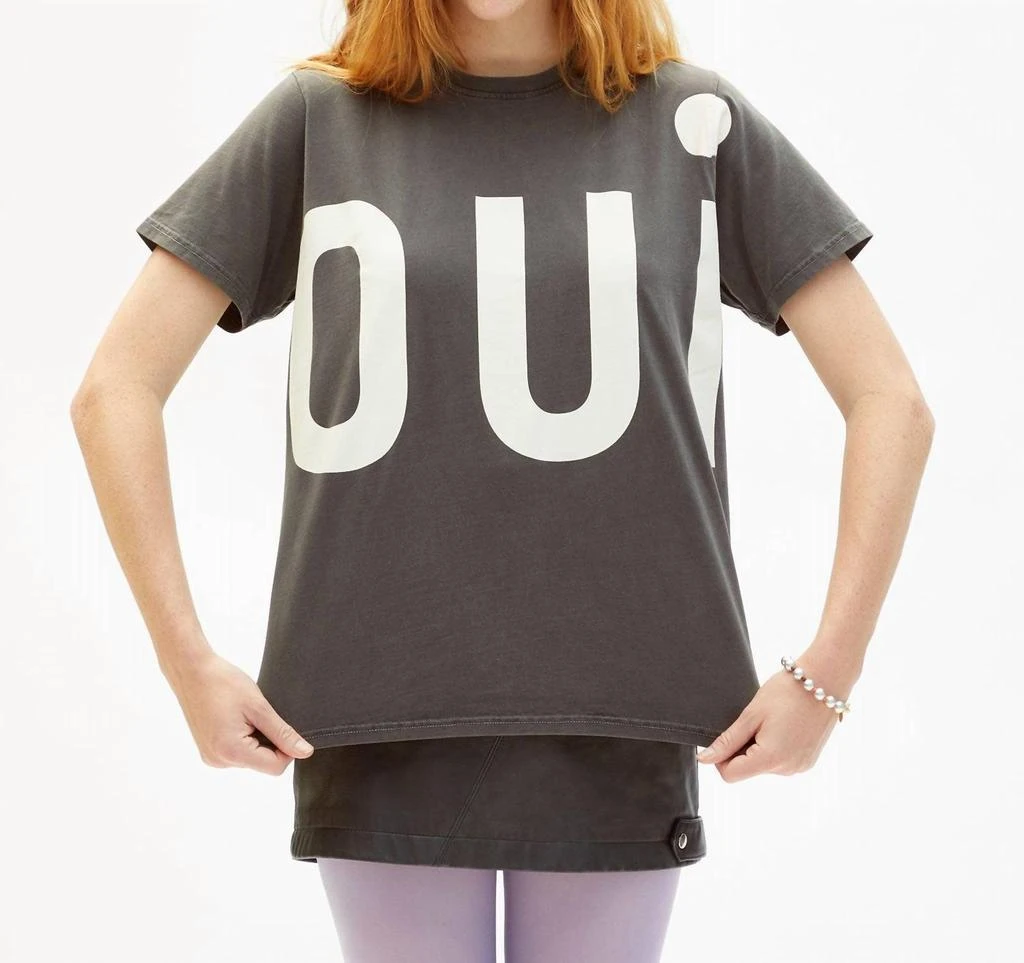 Clare V Original Cotton Tee In Faded Black W/ Cream Grand Oui 1