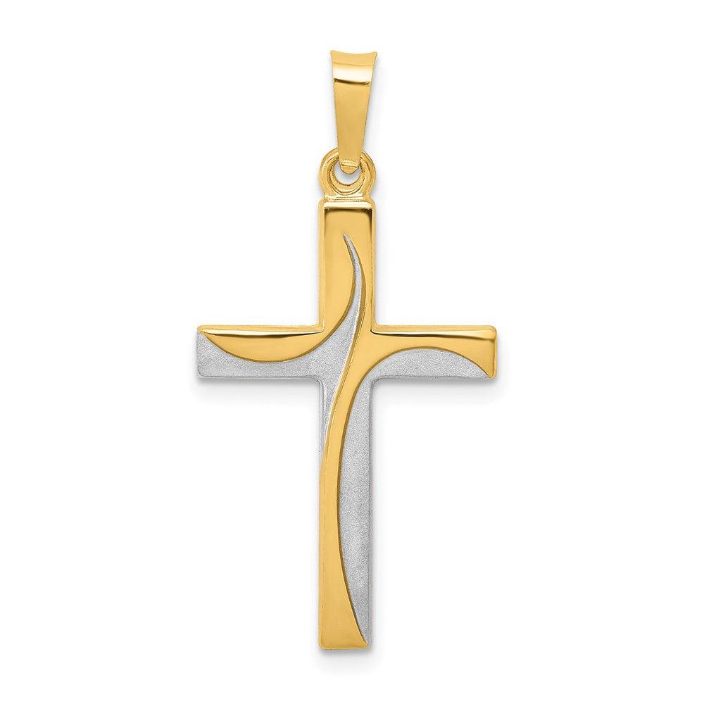 Diamond2Deal 14k Yellow Gold Rhodium Satin and Polished Latin Cross Pendant