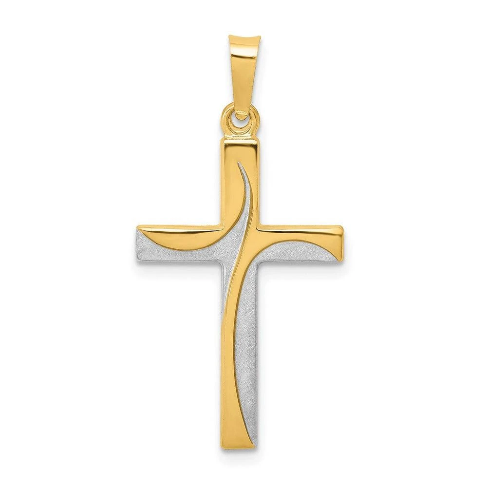 Diamond2Deal 14k Yellow Gold Rhodium Satin and Polished Latin Cross Pendant 1