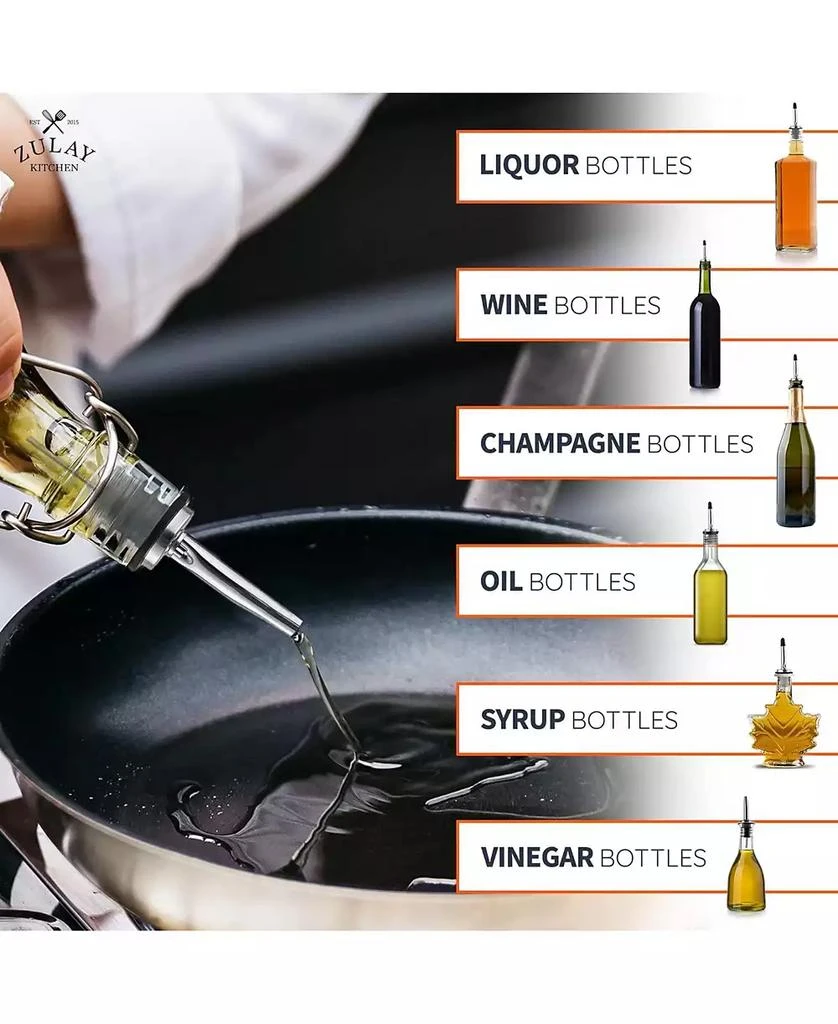Zulay Kitchen Stainless Steel Liquor Pourers with Rubber Dust Caps - 6 Pack 5