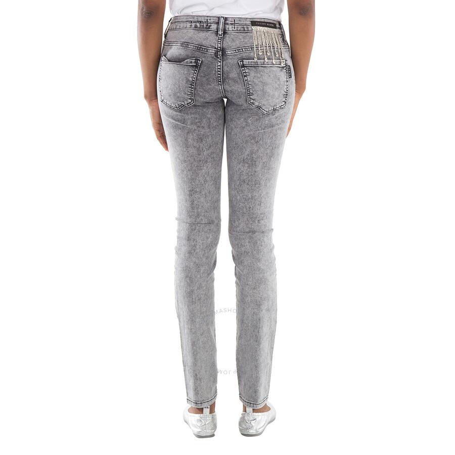 Philipp Plein Rhinestone Fringe Slim Fit Jeans