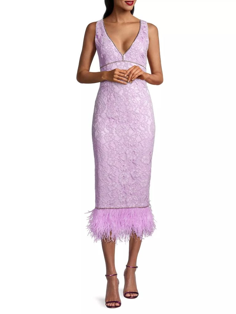Likely Marino Floral Lace Feather-Trimmed Midi-Dress 2