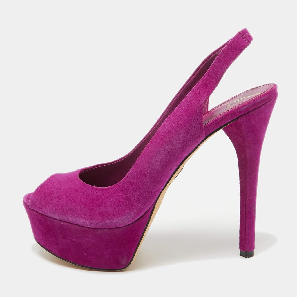 Brian Atwood Brian Atwood Pink Suede Peep Toe Platform Slingback Sandals Size 38.5