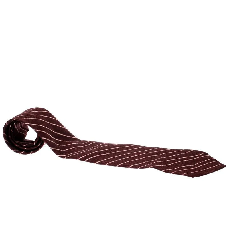 BVLGARI Bvlgari X Davide Pizzigoni Burgundy Diagonal Striped Silk Seven Fold Tie 1